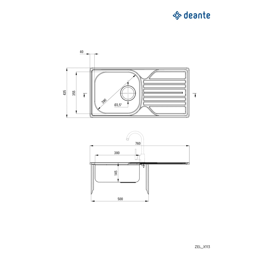 Deante ZEL_0113 - Kuhinjska sudopera LEGATO 43,5x76 cm saten