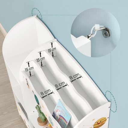 Dečija polica za knjige ANET sa platnenim kutijama, bela