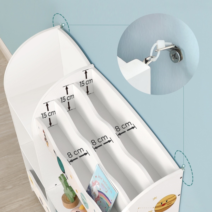 Dečija polica za knjige ANET sa platnenim kutijama, bela