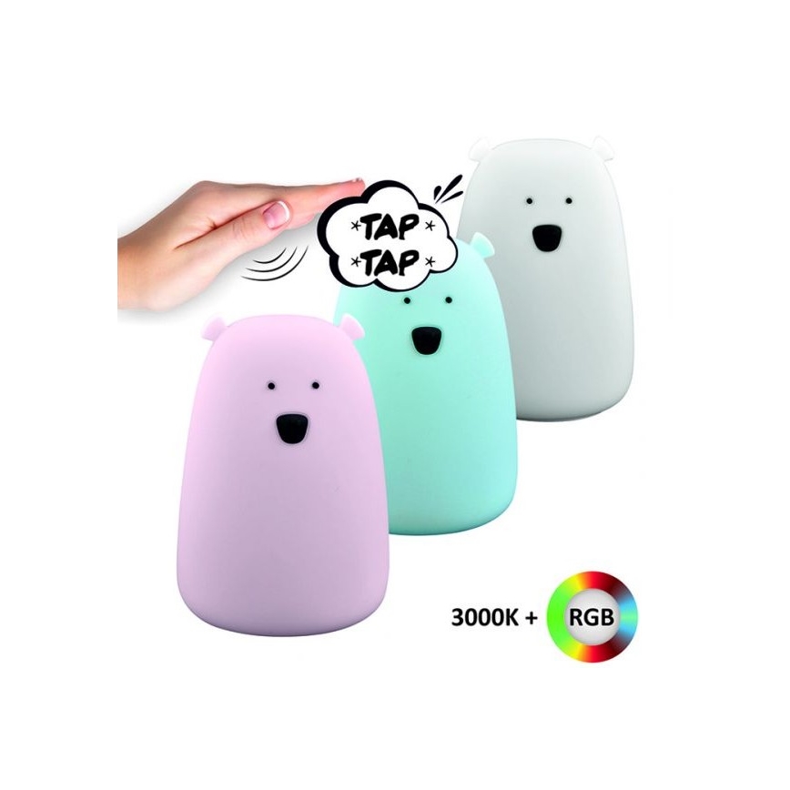 Dečija RGB LED dodirna lampica BEAR LED/0,8W/5V bela + USB