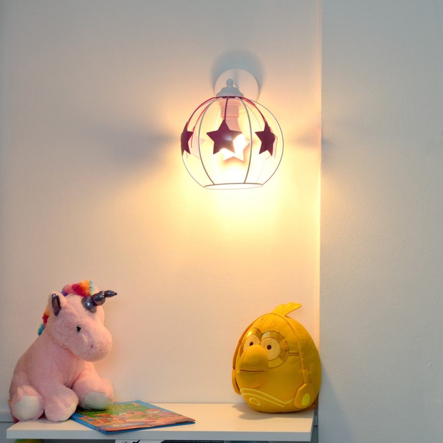 Dečija zidna lampa STARS 1xE27/15W/230V roze/bela
