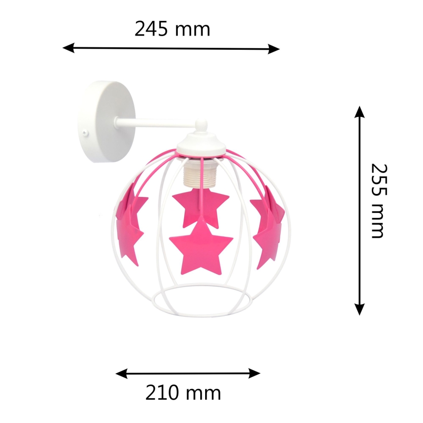 Dečija zidna lampa STARS 1xE27/15W/230V roze/bela