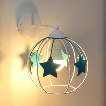Dečija zidna lampa STARS 1xE27/15W/230V tirkizna/bela