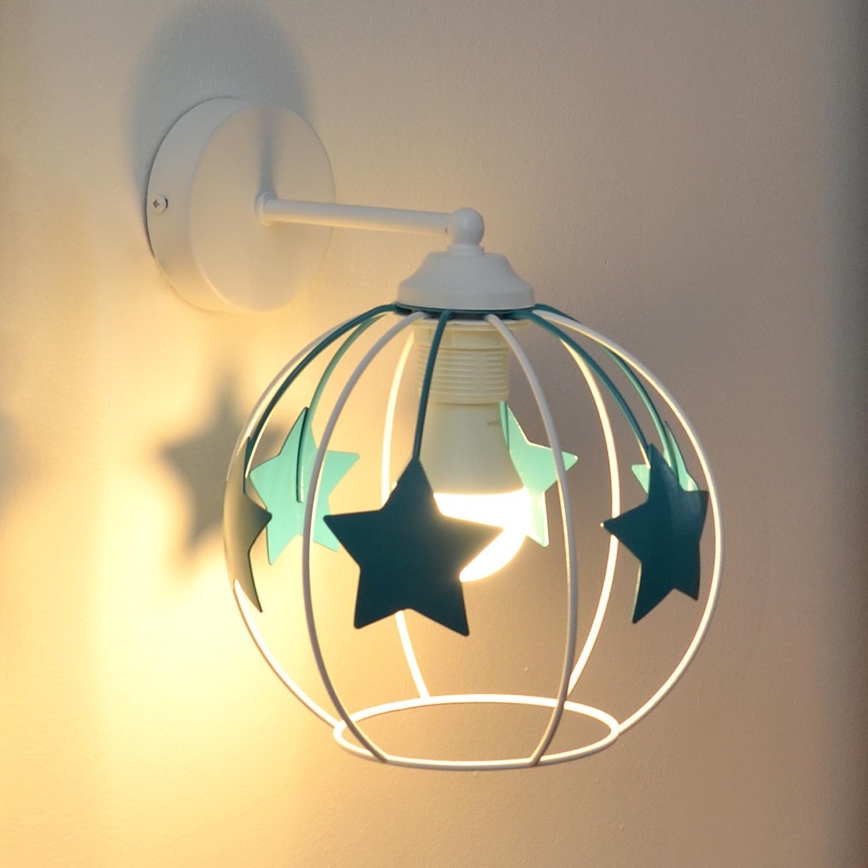 Dečija zidna lampa STARS 1xE27/15W/230V tirkizna/bela