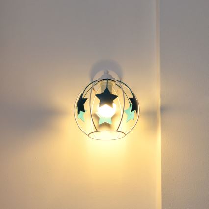 Dečija zidna lampa STARS 1xE27/15W/230V tirkizna/bela