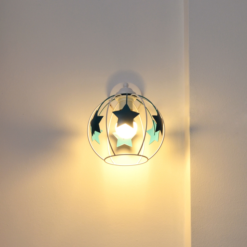 Dečija zidna lampa STARS 1xE27/15W/230V tirkizna/bela