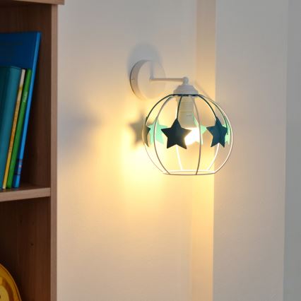 Dečija zidna lampa STARS 1xE27/15W/230V tirkizna/bela