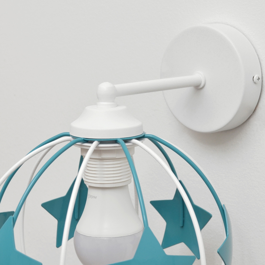 Dečija zidna lampa STARS 1xE27/15W/230V tirkizna/bela
