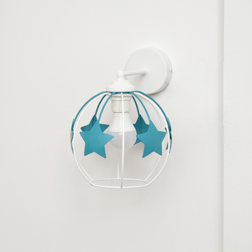 Dečija zidna lampa STARS 1xE27/15W/230V tirkizna/bela