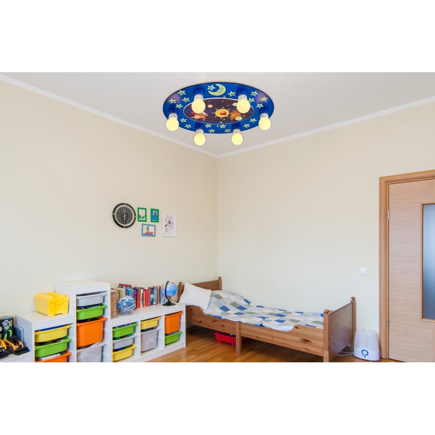Dečije plafonsko svetlo LUCCA 6xE27/24W/230V plavo