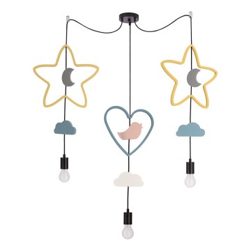 Dečiji luster na kablu TRIO 3xE27/20W/230V žuta/plava/siva