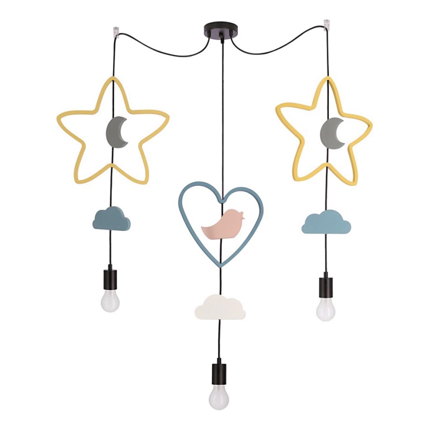 Dečiji luster na kablu TRIO 3xE27/20W/230V žuta/plava/siva