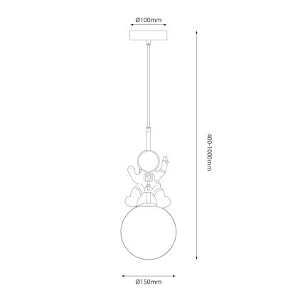 Dečiji luster na sajli ASTRONAUT 1xE27/60W/230V pr. 15 cm zlatna/bež