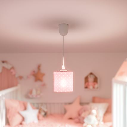 Dečiji luster na sajli DOTS 1xE27/15W/230V pr. 15 cm roze