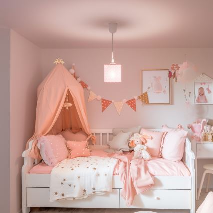 Dečiji luster na sajli DOTS 1xE27/15W/230V pr. 15 cm roze
