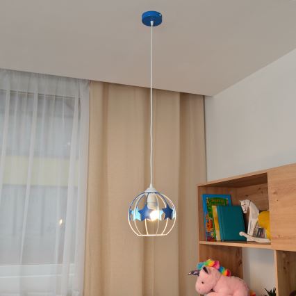 Dečiji luster na sajli STARS 1xE27/15W/230V plava/bela