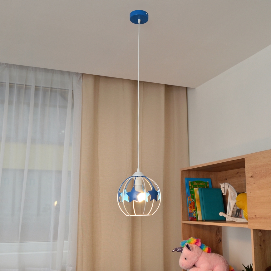 Dečiji luster na sajli STARS 1xE27/15W/230V plava/bela