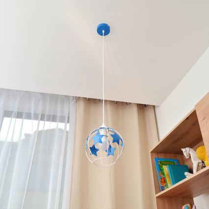 Dečiji luster na sajli STARS 1xE27/15W/230V plava/bela