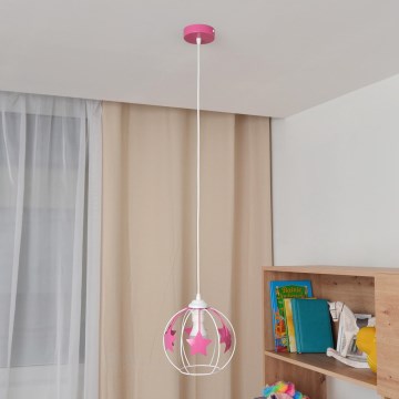 Dečiji luster na sajli STARS 1xE27/15W/230V roze/bela