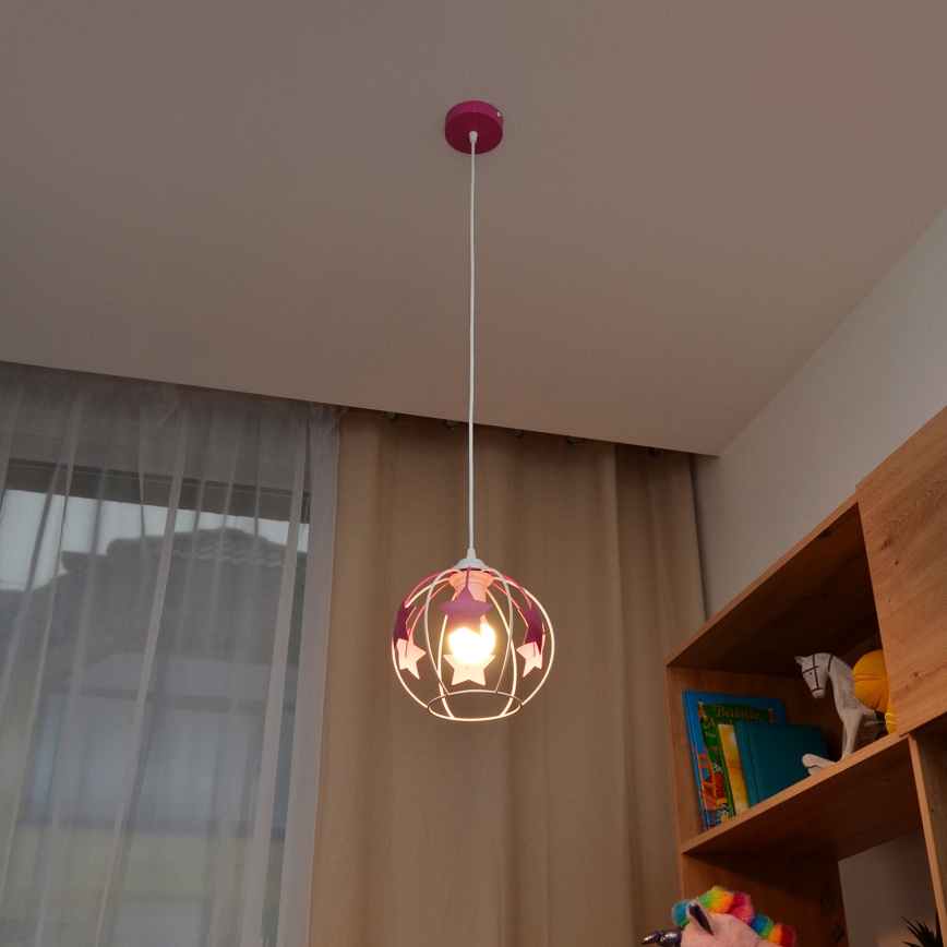Dečiji luster na sajli STARS 1xE27/15W/230V roze/bela