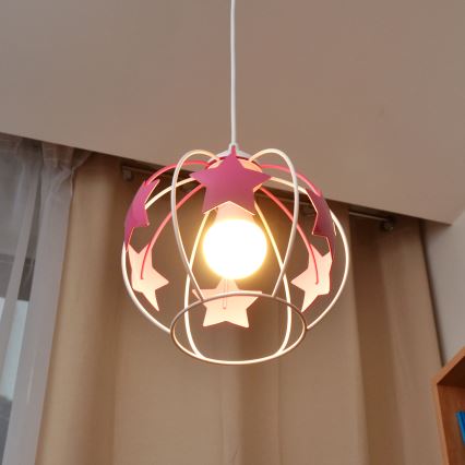 Dečiji luster na sajli STARS 1xE27/15W/230V roze/bela