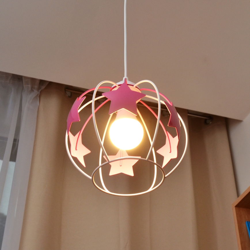 Dečiji luster na sajli STARS 1xE27/15W/230V roze/bela