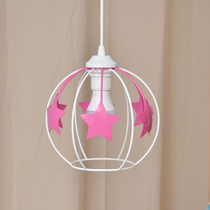 Dečiji luster na sajli STARS 1xE27/15W/230V roze/bela