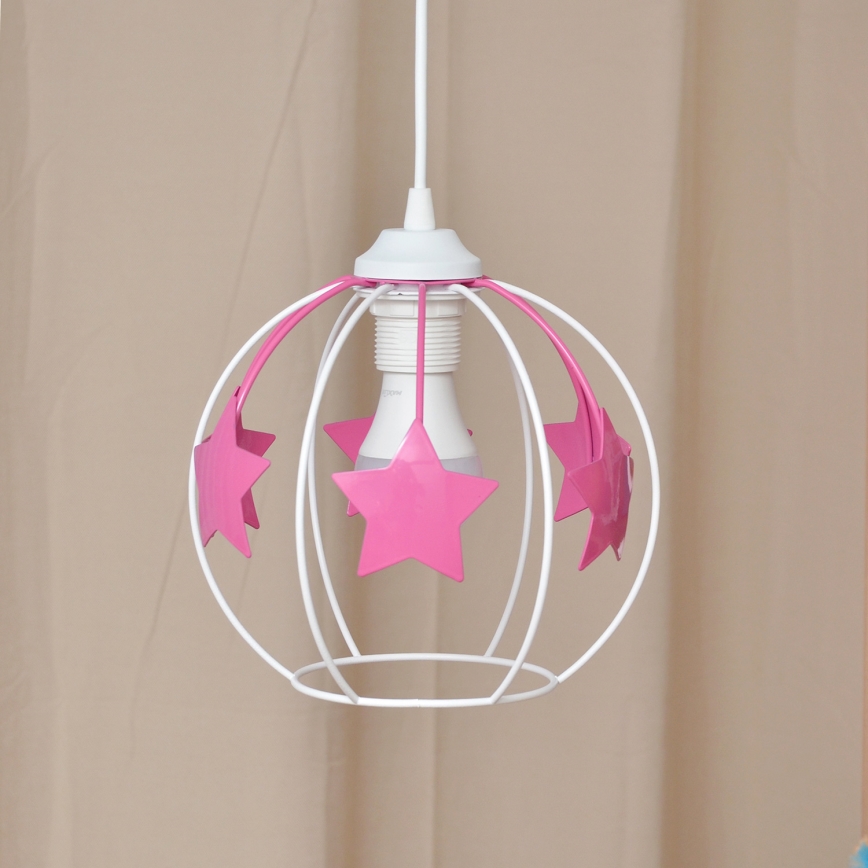 Dečiji luster na sajli STARS 1xE27/15W/230V roze/bela