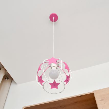 Dečiji luster na sajli STARS 1xE27/15W/230V roze/bela