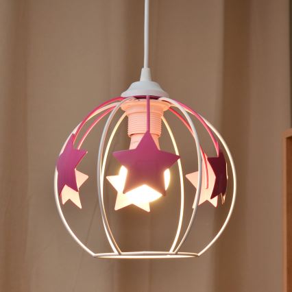 Dečiji luster na sajli STARS 1xE27/15W/230V roze/bela