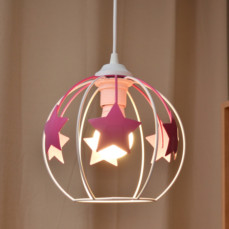 Dečiji luster na sajli STARS 1xE27/15W/230V roze/bela