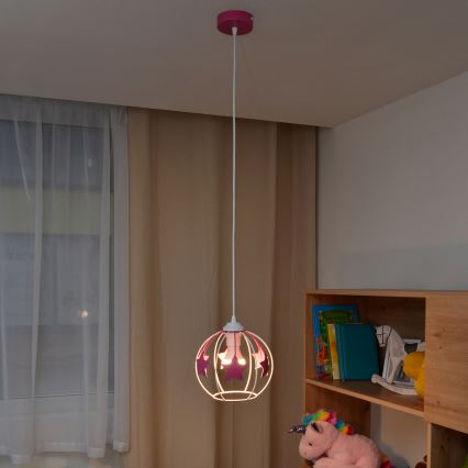 Dečiji luster na sajli STARS 1xE27/15W/230V roze/bela