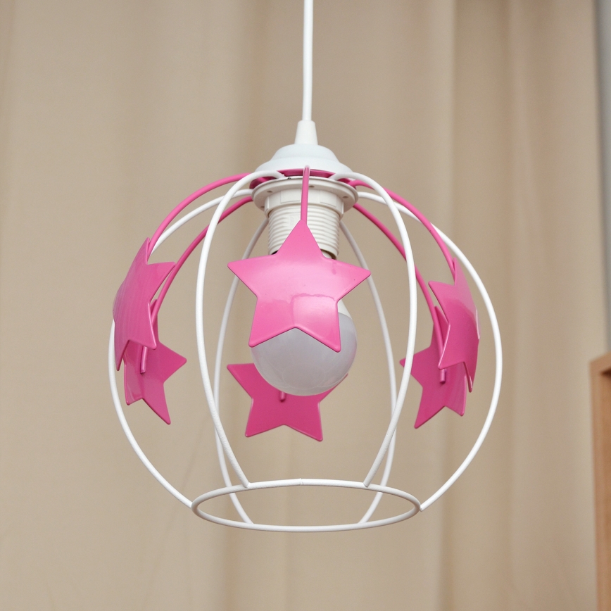 Dečiji luster na sajli STARS 1xE27/15W/230V roze/bela