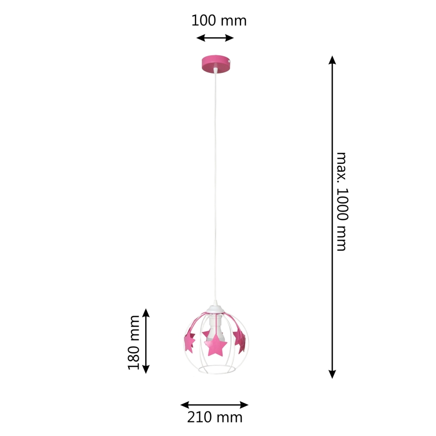 Dečiji luster na sajli STARS 1xE27/15W/230V roze/bela