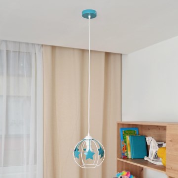 Dečiji luster na sajli STARS 1xE27/15W/230V tirkizna/bela