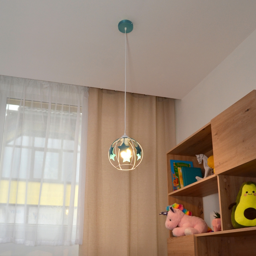 Dečiji luster na sajli STARS 1xE27/15W/230V tirkizna/bela