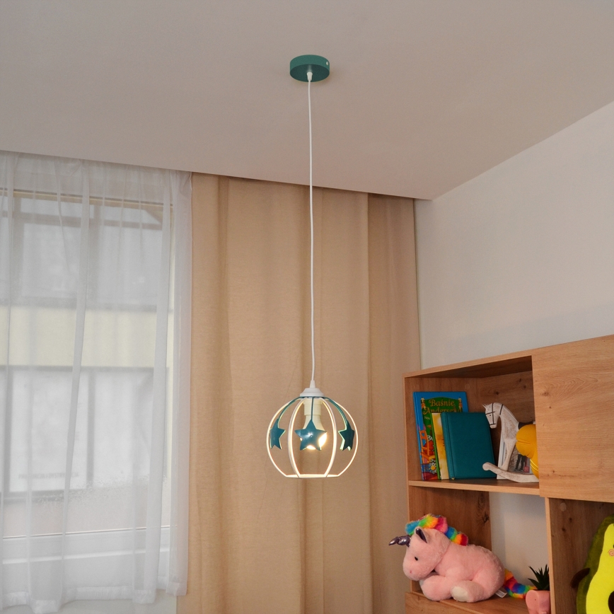 Dečiji luster na sajli STARS 1xE27/15W/230V tirkizna/bela