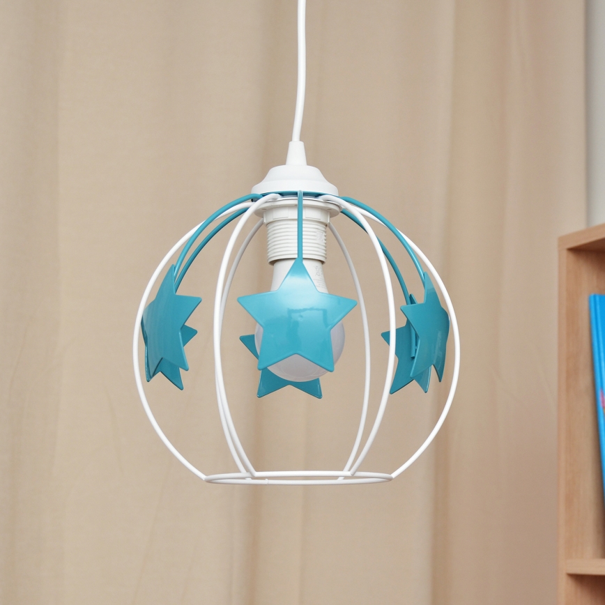 Dečiji luster na sajli STARS 1xE27/15W/230V tirkizna/bela