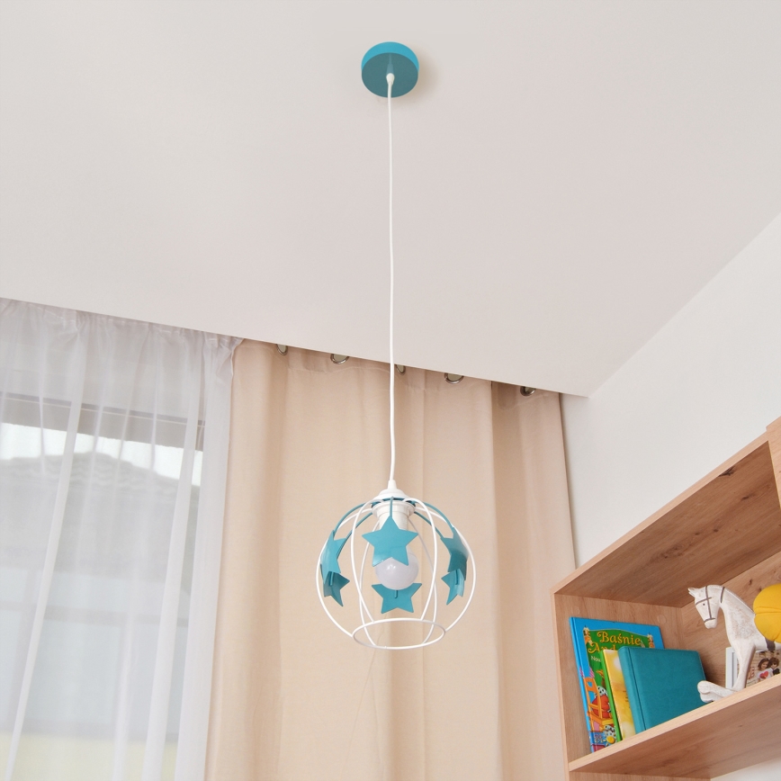 Dečiji luster na sajli STARS 1xE27/15W/230V tirkizna/bela