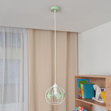 Dečiji luster na sajli STARS 1xE27/15W/230V zelena/bela