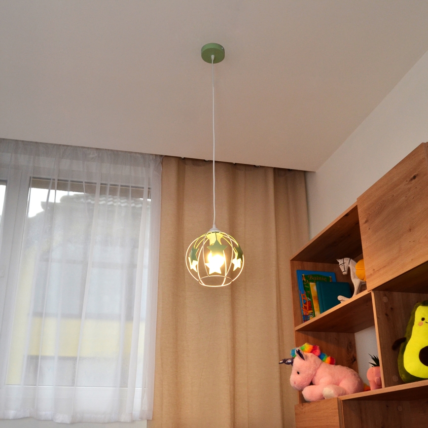 Dečiji luster na sajli STARS 1xE27/15W/230V zelena/bela