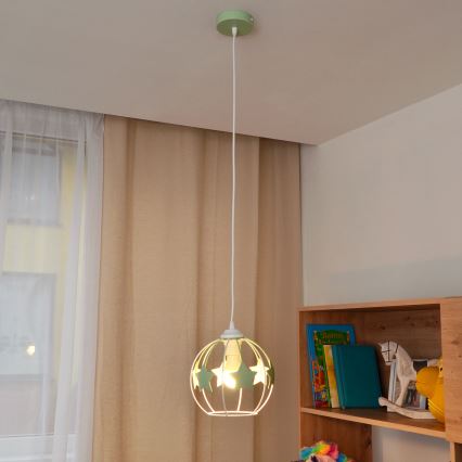 Dečiji luster na sajli STARS 1xE27/15W/230V zelena/bela