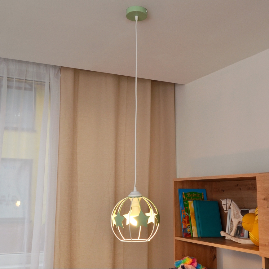 Dečiji luster na sajli STARS 1xE27/15W/230V zelena/bela