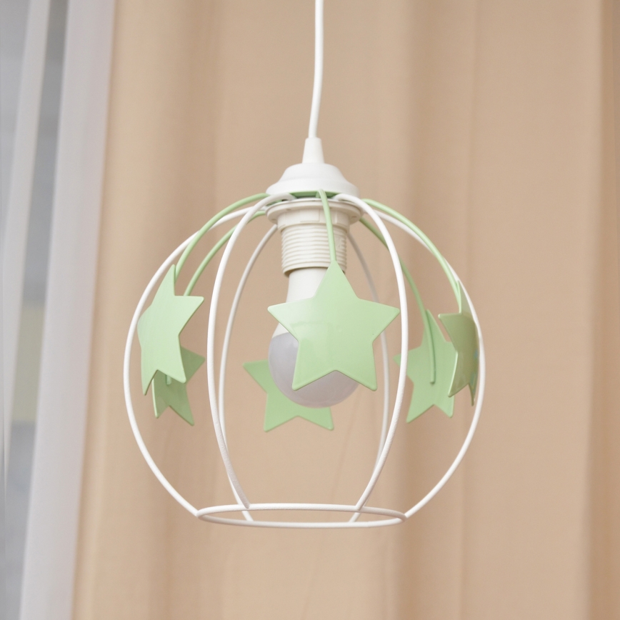 Dečiji luster na sajli STARS 1xE27/15W/230V zelena/bela