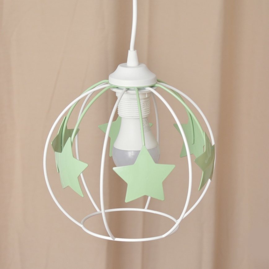 Dečiji luster na sajli STARS 1xE27/15W/230V zelena/bela