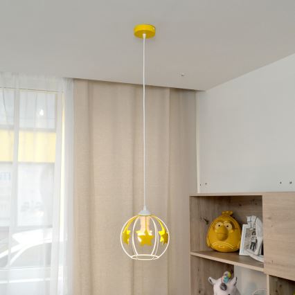 Dečiji luster na sajli STARS 1xE27/15W/230V žuta/bela