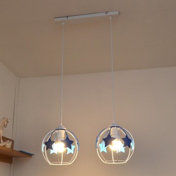 Dečiji luster na sajli STARS 2xE27/15W/230V plava/bela