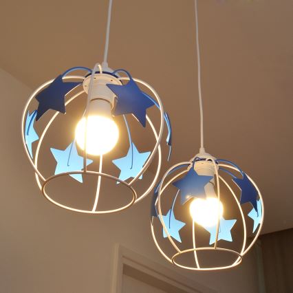 Dečiji luster na sajli STARS 2xE27/15W/230V plava/bela