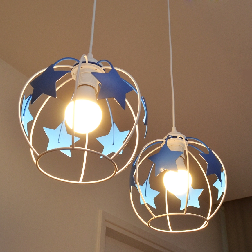 Dečiji luster na sajli STARS 2xE27/15W/230V plava/bela