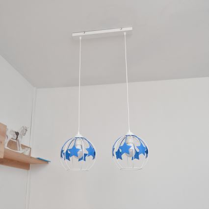 Dečiji luster na sajli STARS 2xE27/15W/230V plava/bela